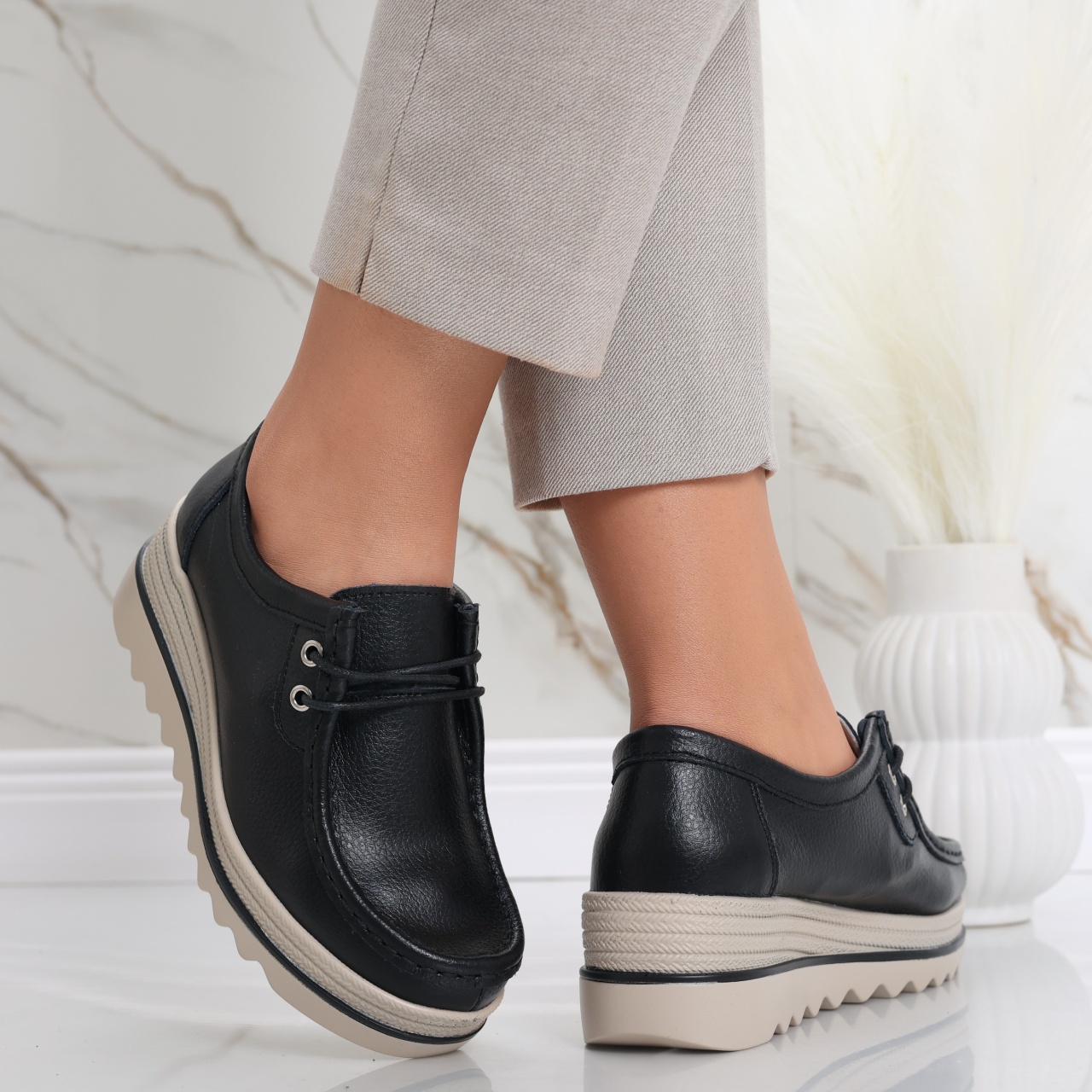 Pantofi dama cu platforma Negri din Piele Naturala Jasya - poza 2