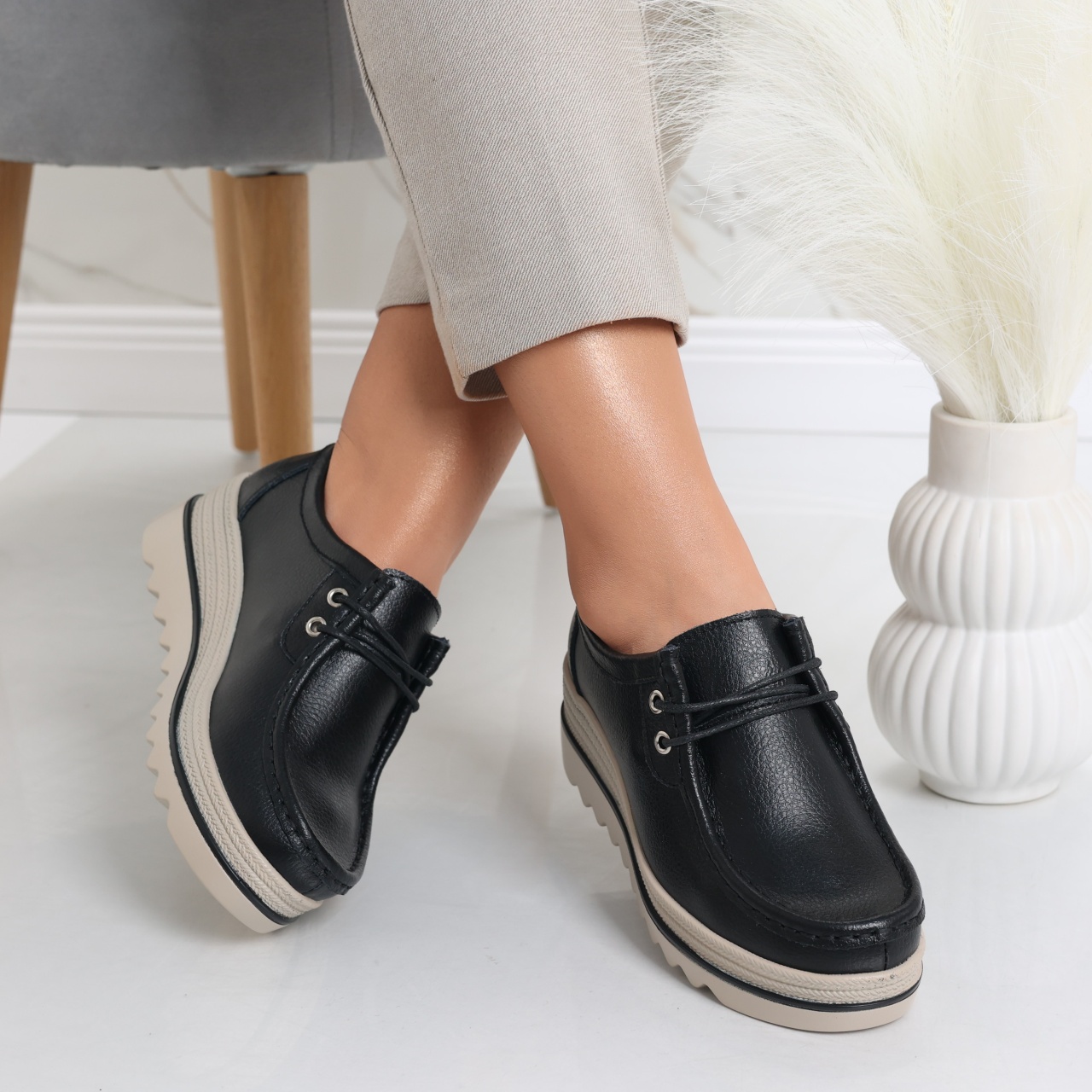 Pantofi dama cu platforma Negri din Piele Naturala Jasya - poza 3