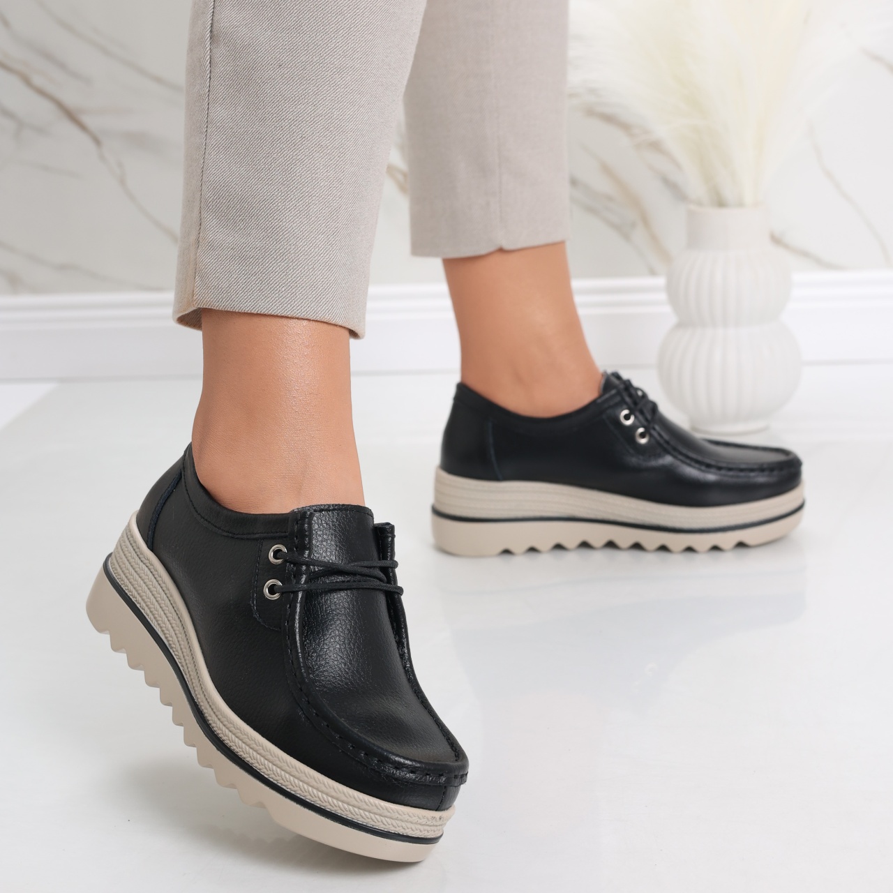 Pantofi dama cu platforma Negri din Piele Naturala Jasya - poza 4