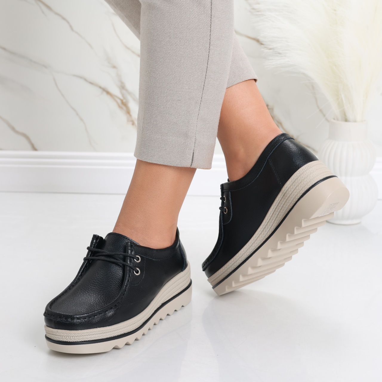 Pantofi dama cu platforma Negri din Piele Naturala Jasya - poza 5