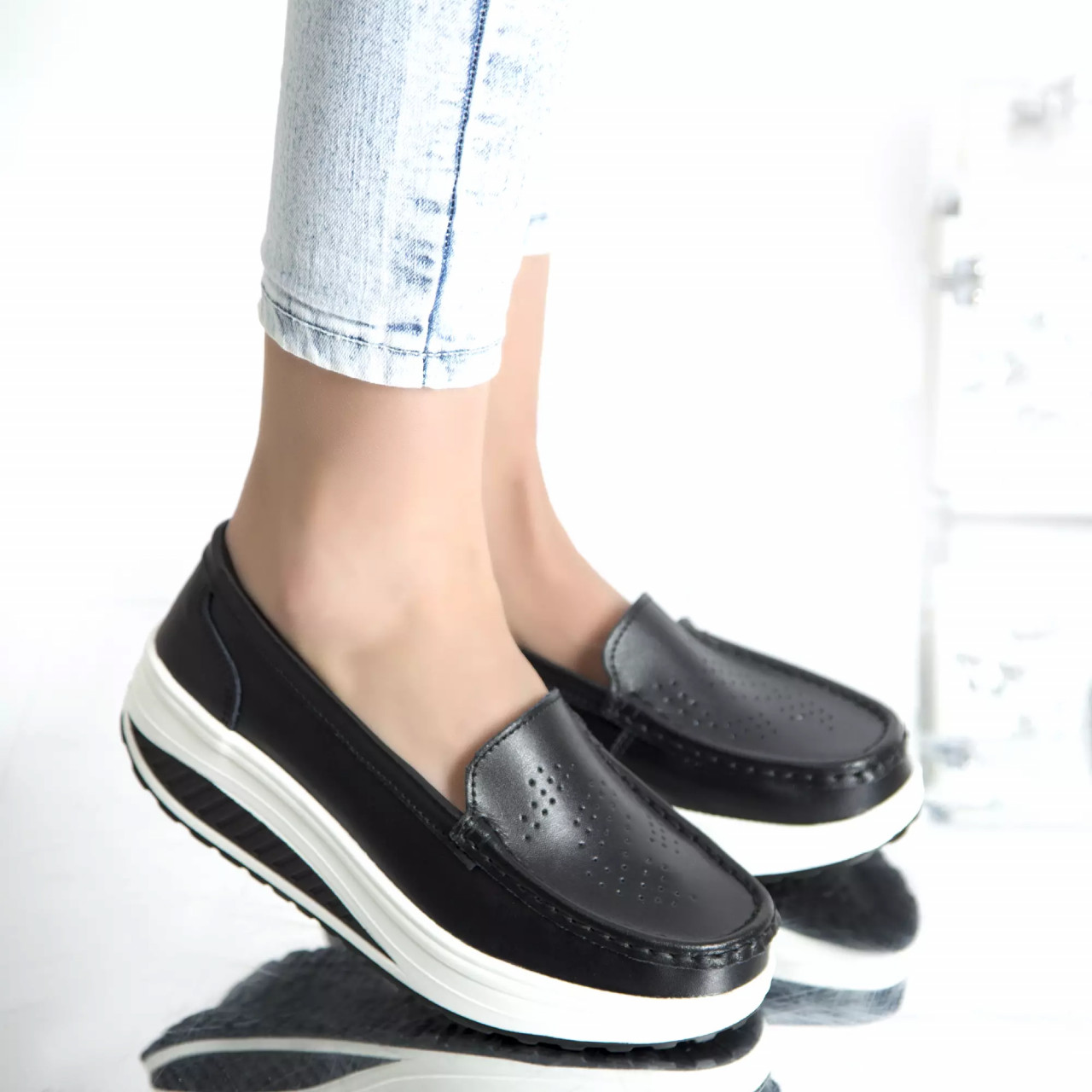 Pantofi dama cu platforma negri piele naturala nancy