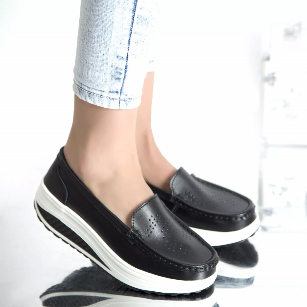 Pantofi dama cu platforma negri piele naturala nancy - poza 1