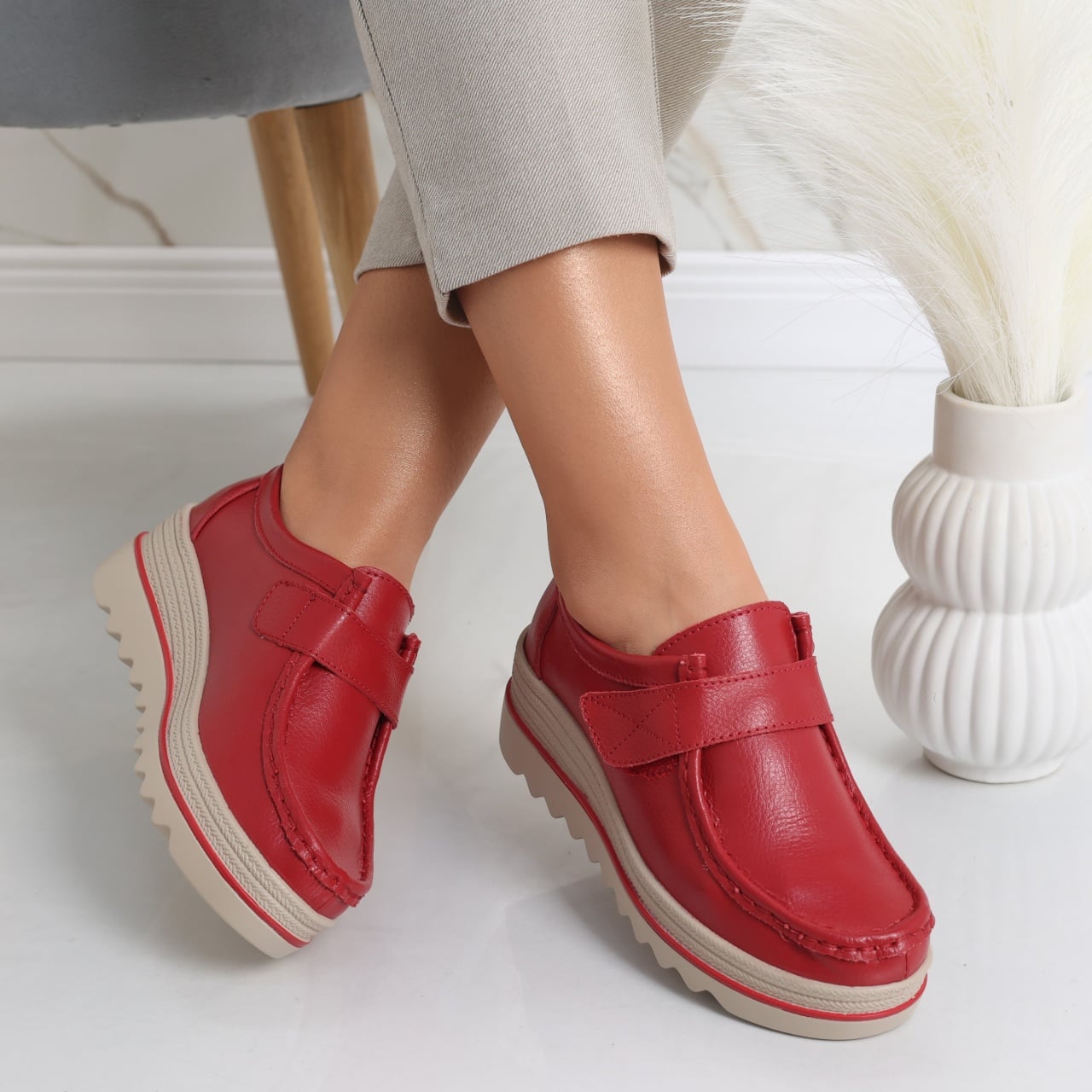 Pantofi dama cu platforma Rosii din Piele Naturala Anera - poza 1