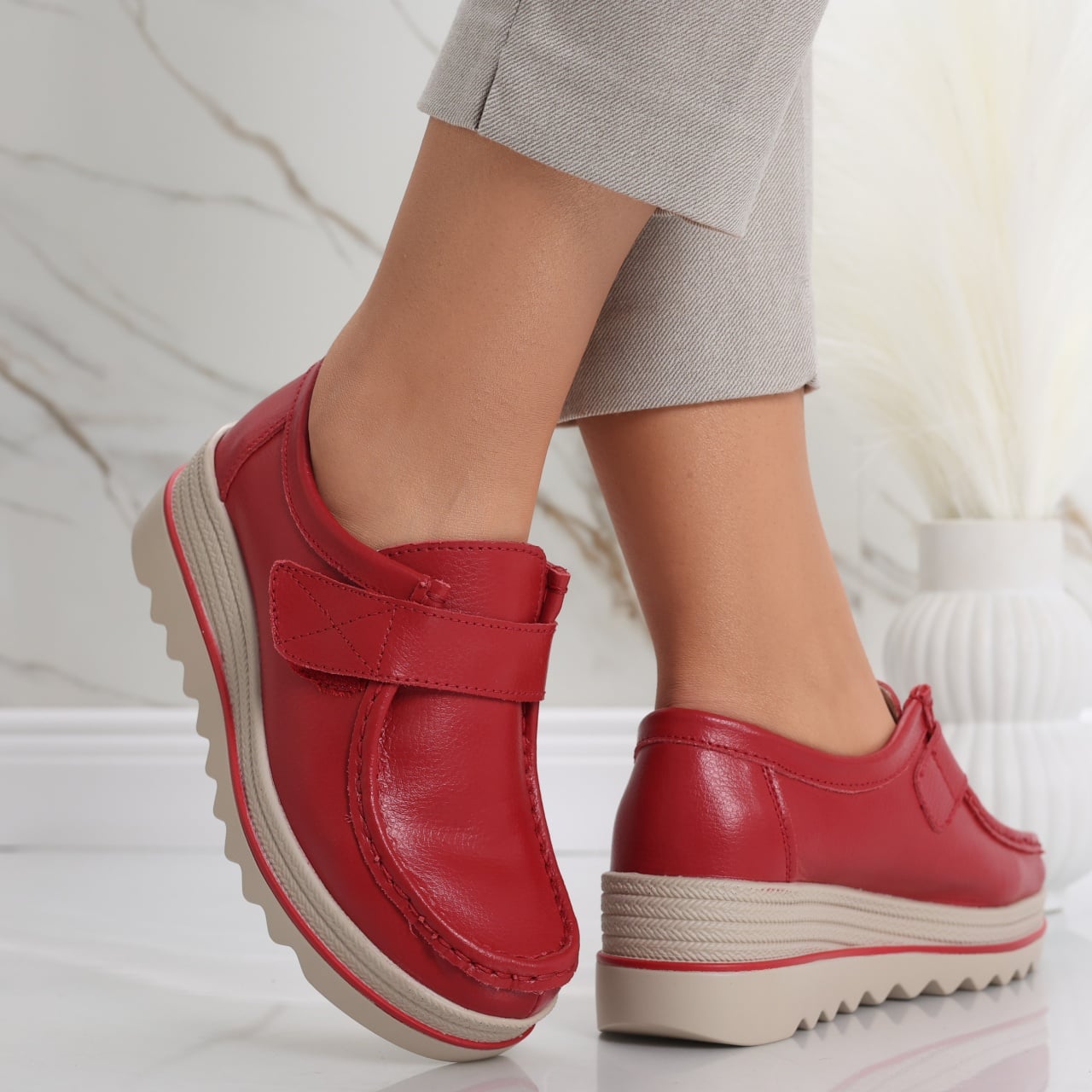 Pantofi dama cu platforma Rosii din Piele Naturala Anera - poza 2