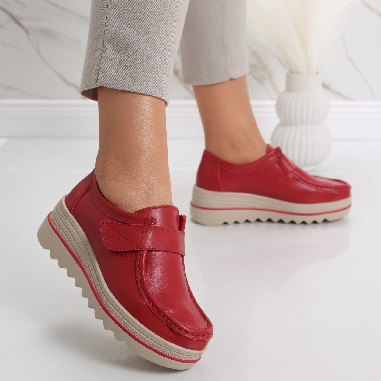 Pantofi dama cu platforma Rosii din Piele Naturala Anera - poza 3