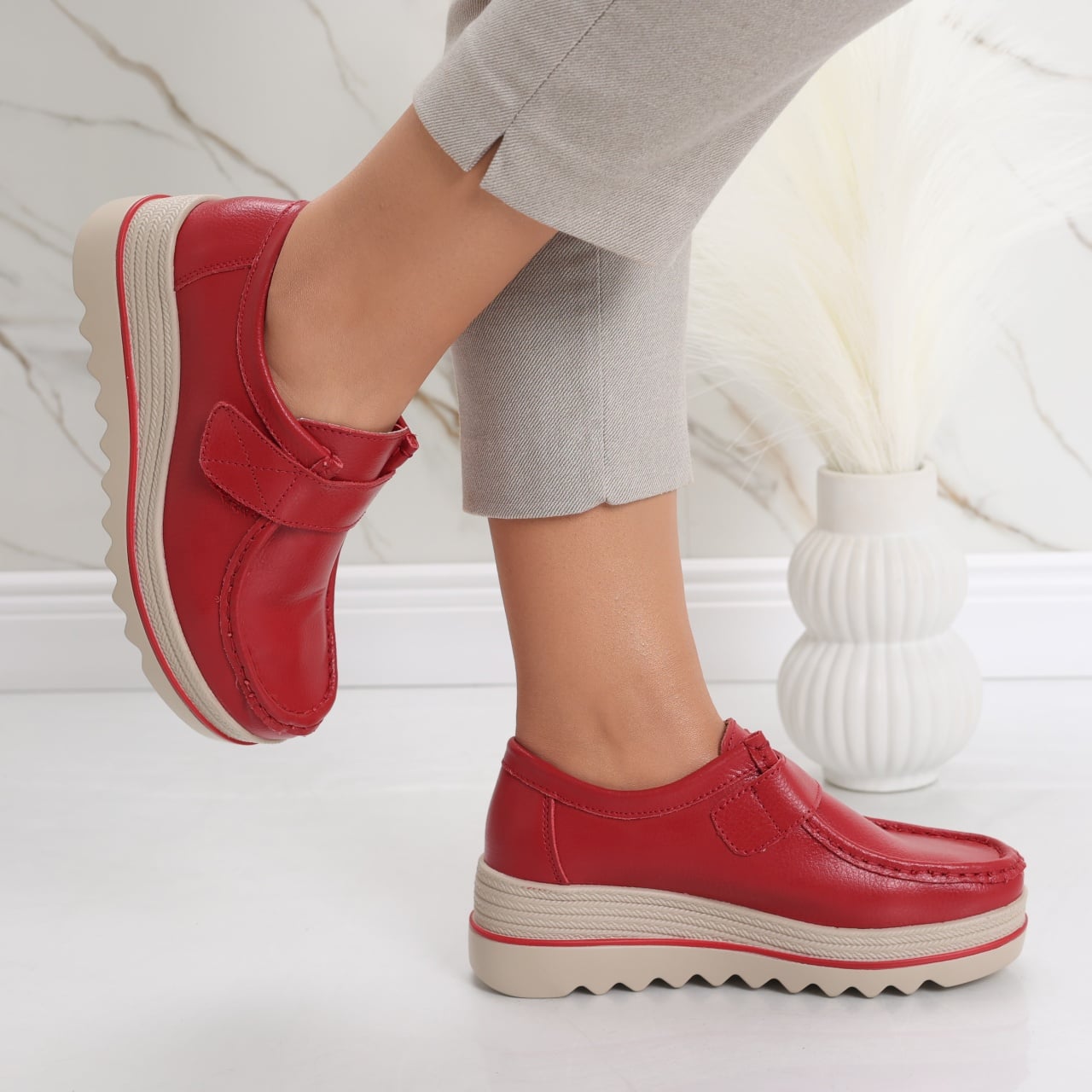 Pantofi dama cu platforma Rosii din Piele Naturala Anera - poza 4