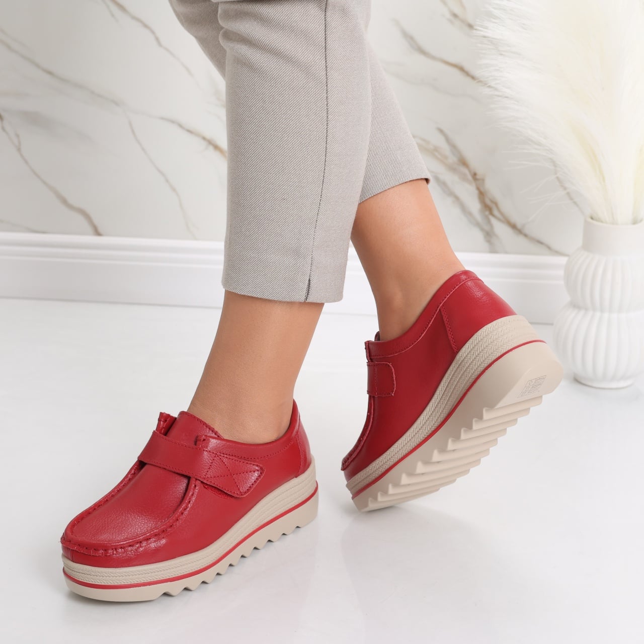 Pantofi dama cu platforma Rosii din Piele Naturala Anera - poza 5