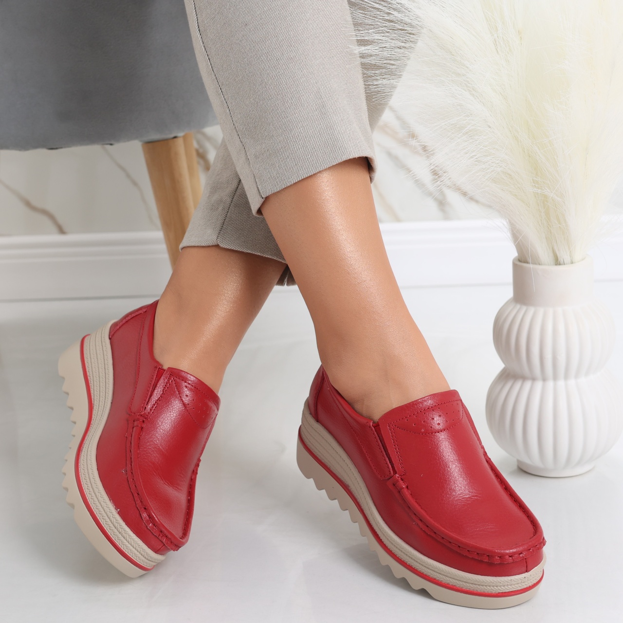 Pantofi dama cu platforma Rosii din Piele Naturala Gabrena - poza 3