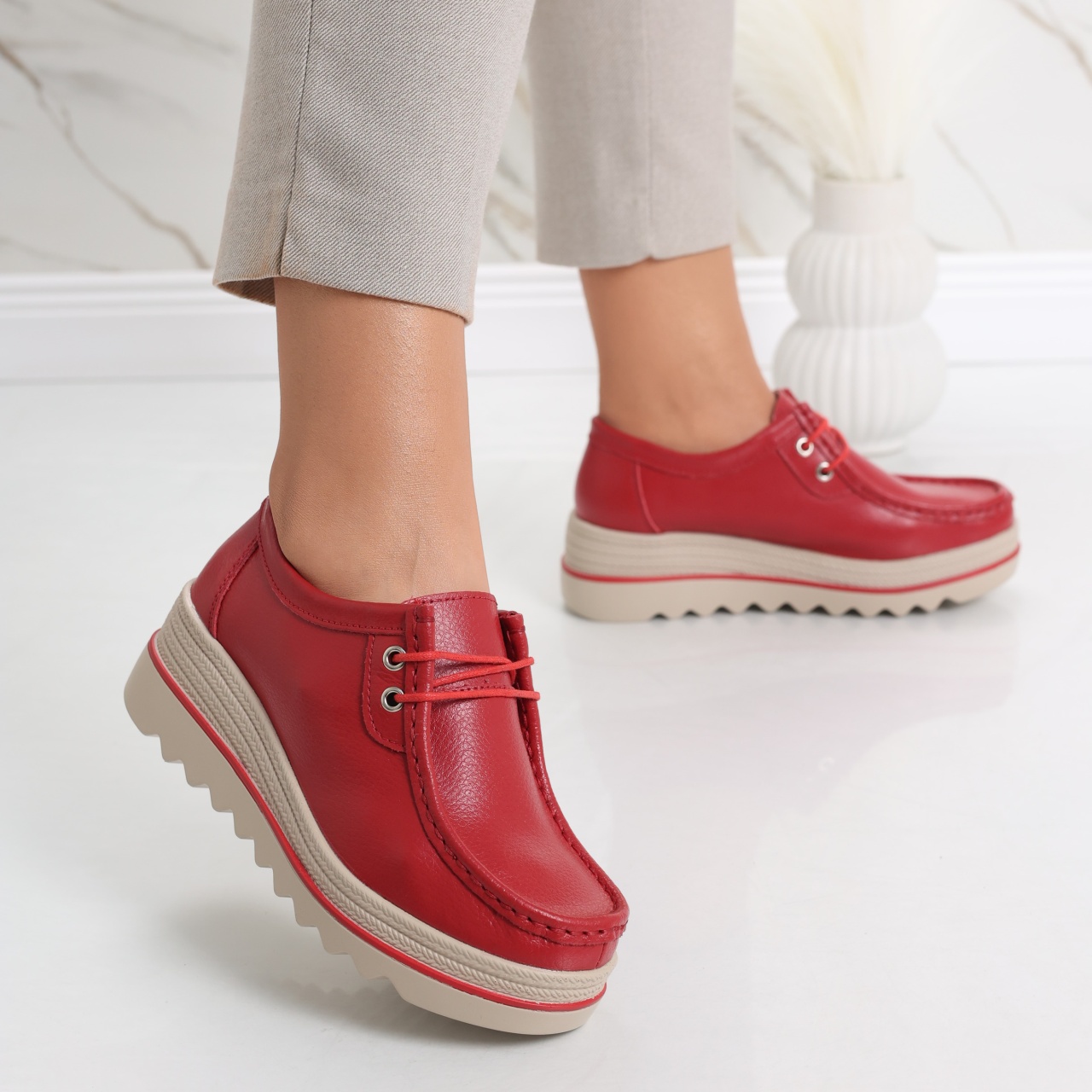 Pantofi dama cu platforma Rosii din Piele Naturala Jasya - poza 2