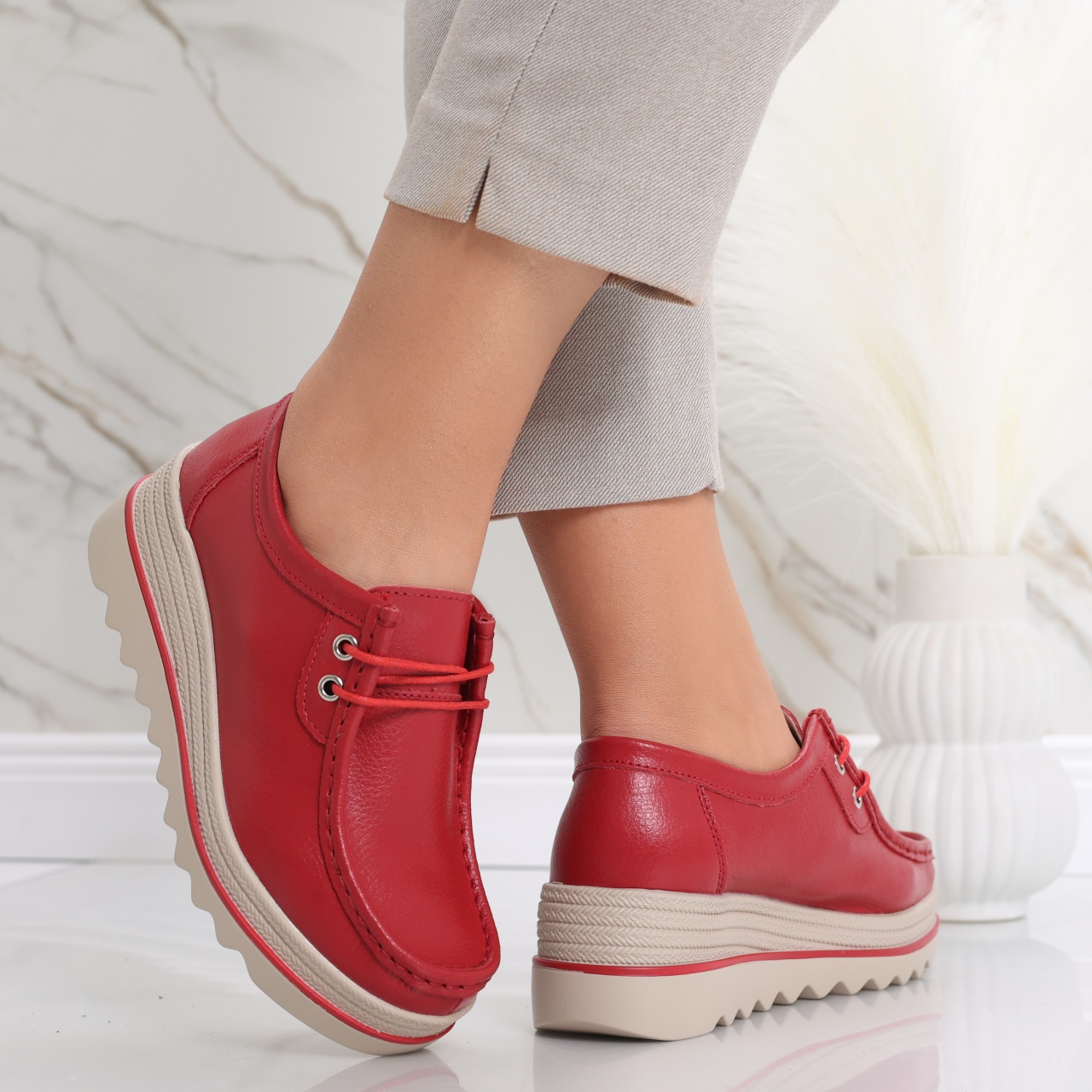 Pantofi dama cu platforma Rosii din Piele Naturala Jasya - poza 3