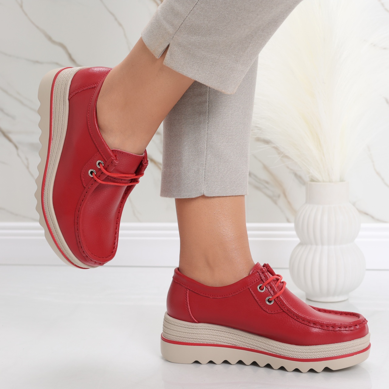 Pantofi dama cu platforma Rosii din Piele Naturala Jasya - poza 4