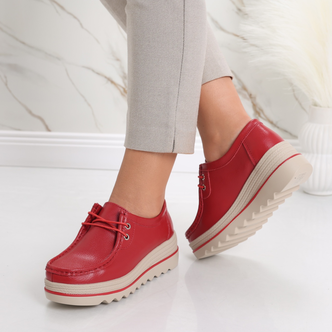 Pantofi dama cu platforma Rosii din Piele Naturala Jasya - poza 5