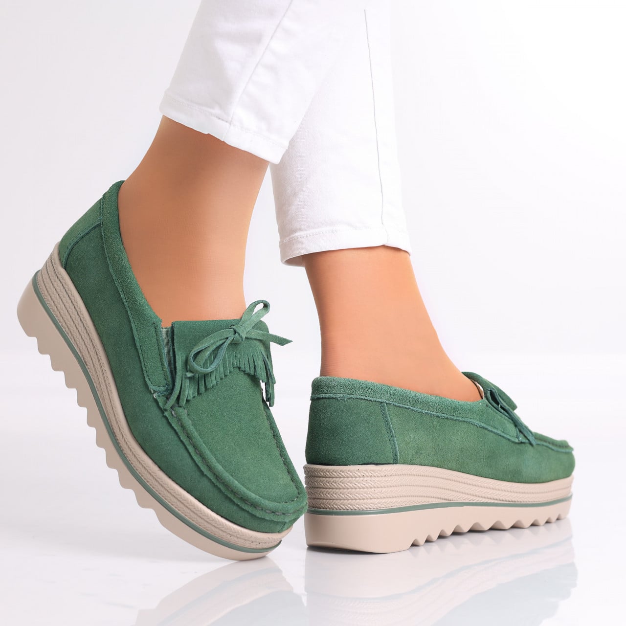 Pantofi dama cu platforma Verzi din Piele Naturala Intoarsa Asion - poza 1