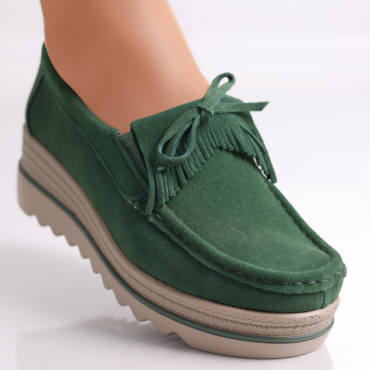 Pantofi dama cu platforma Verzi din Piele Naturala Intoarsa Asion - poza 2