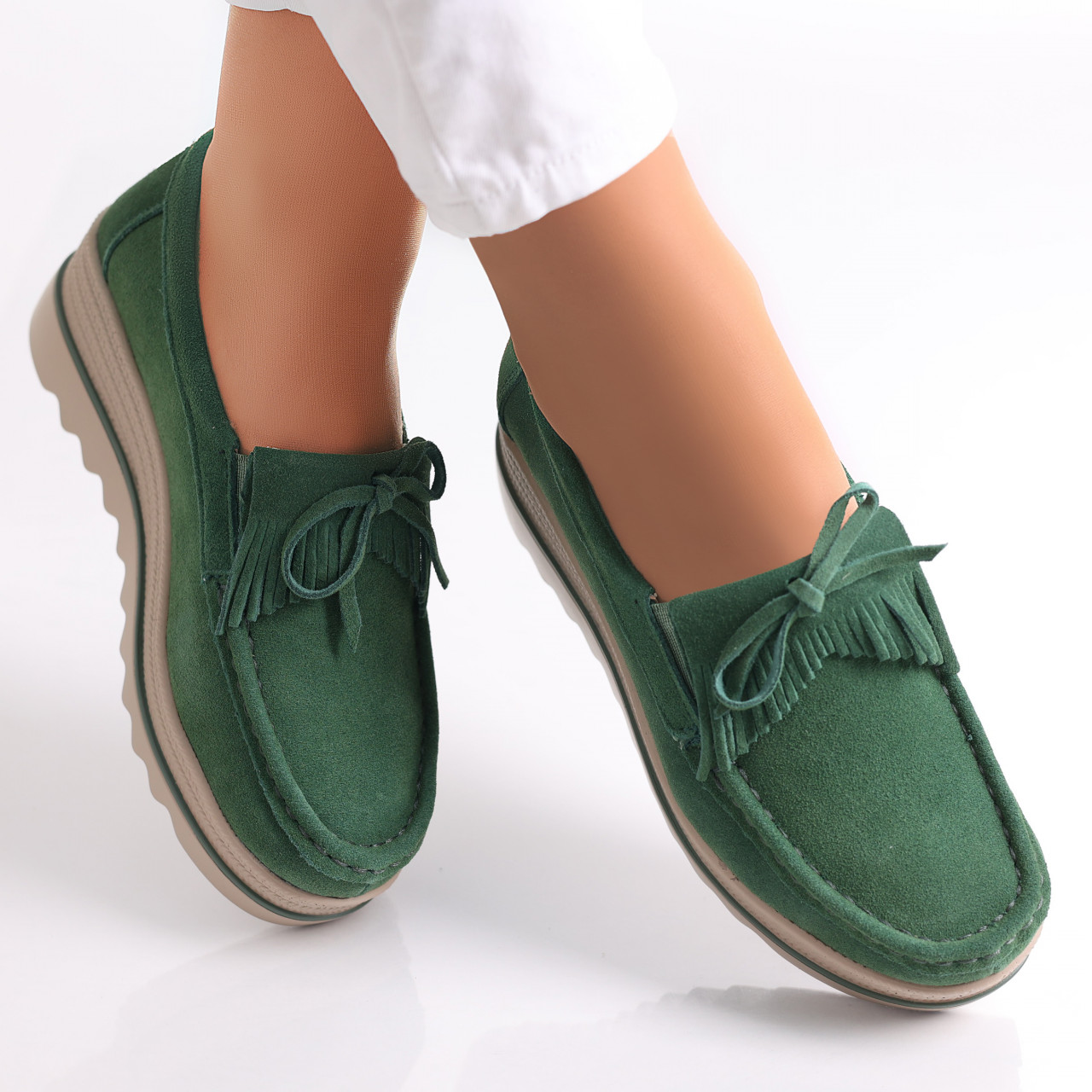 Pantofi dama cu platforma Verzi din Piele Naturala Intoarsa Asion - poza 3