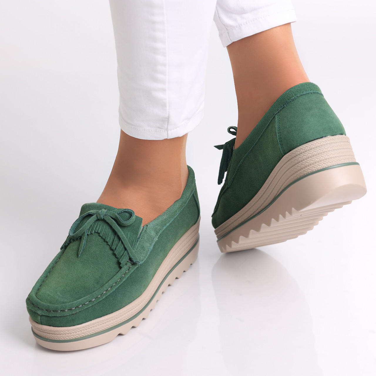 Pantofi dama cu platforma Verzi din Piele Naturala Intoarsa Asion - poza 4