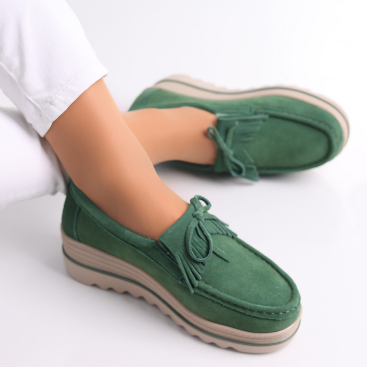 Pantofi dama cu platforma Verzi din Piele Naturala Intoarsa Asion - poza 5