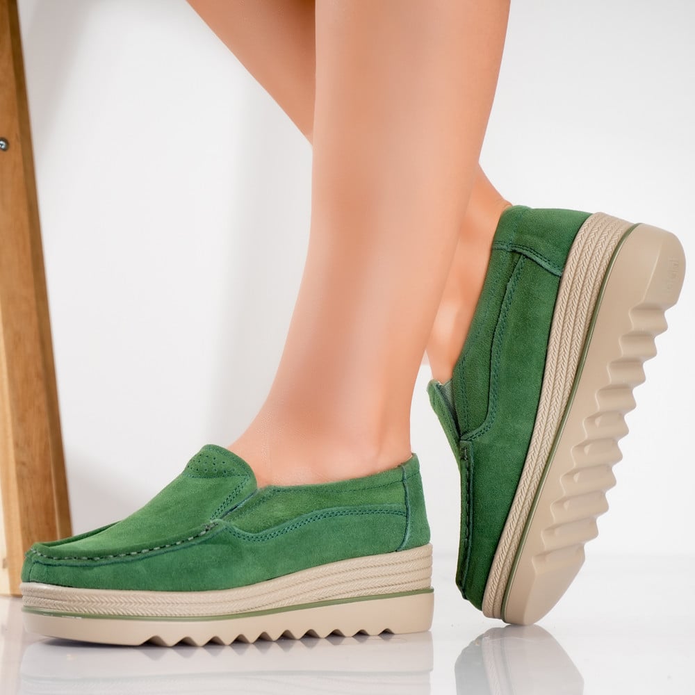 Pantofi dama cu platforma Verzi din Piele Naturala Intoarsa khadye - poza 1