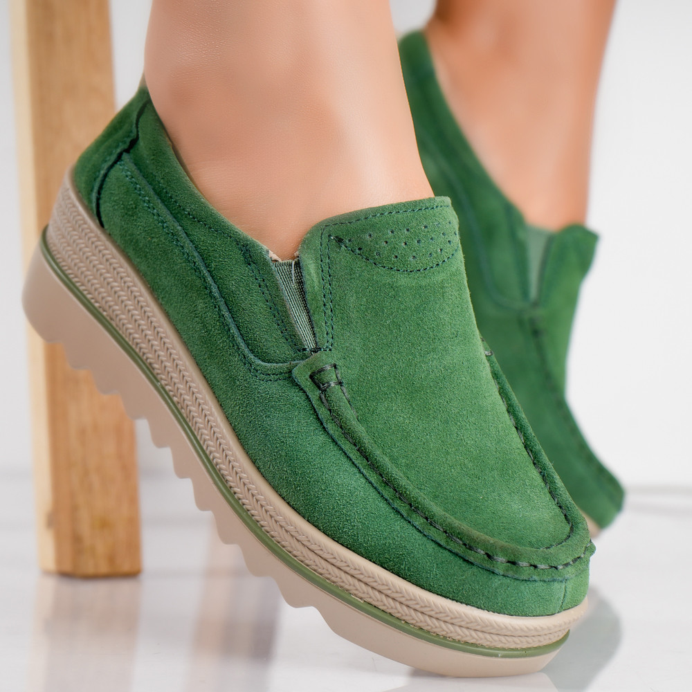 Pantofi dama cu platforma Verzi din Piele Naturala Intoarsa khadye - poza 2