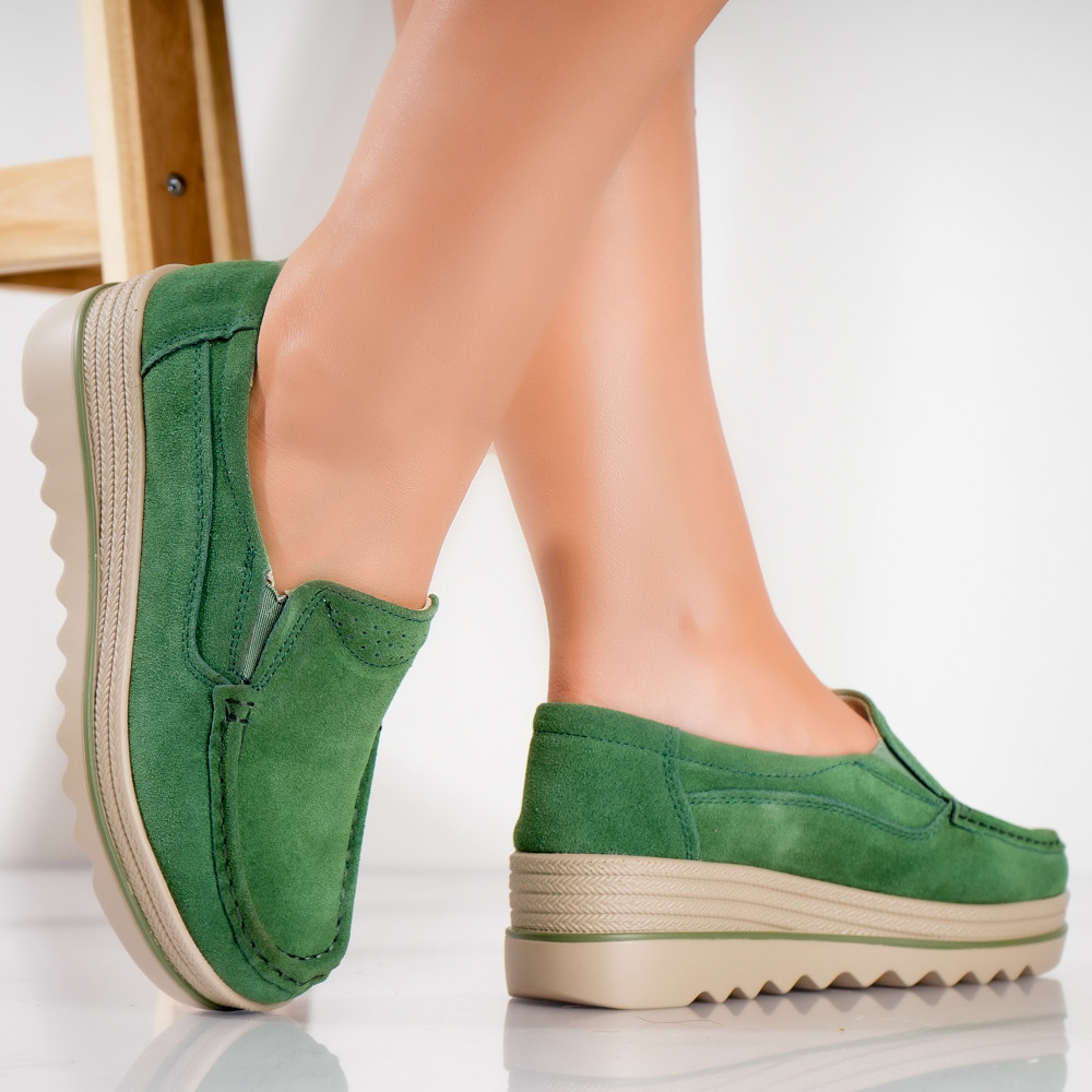 Pantofi dama cu platforma Verzi din Piele Naturala Intoarsa khadye - poza 3