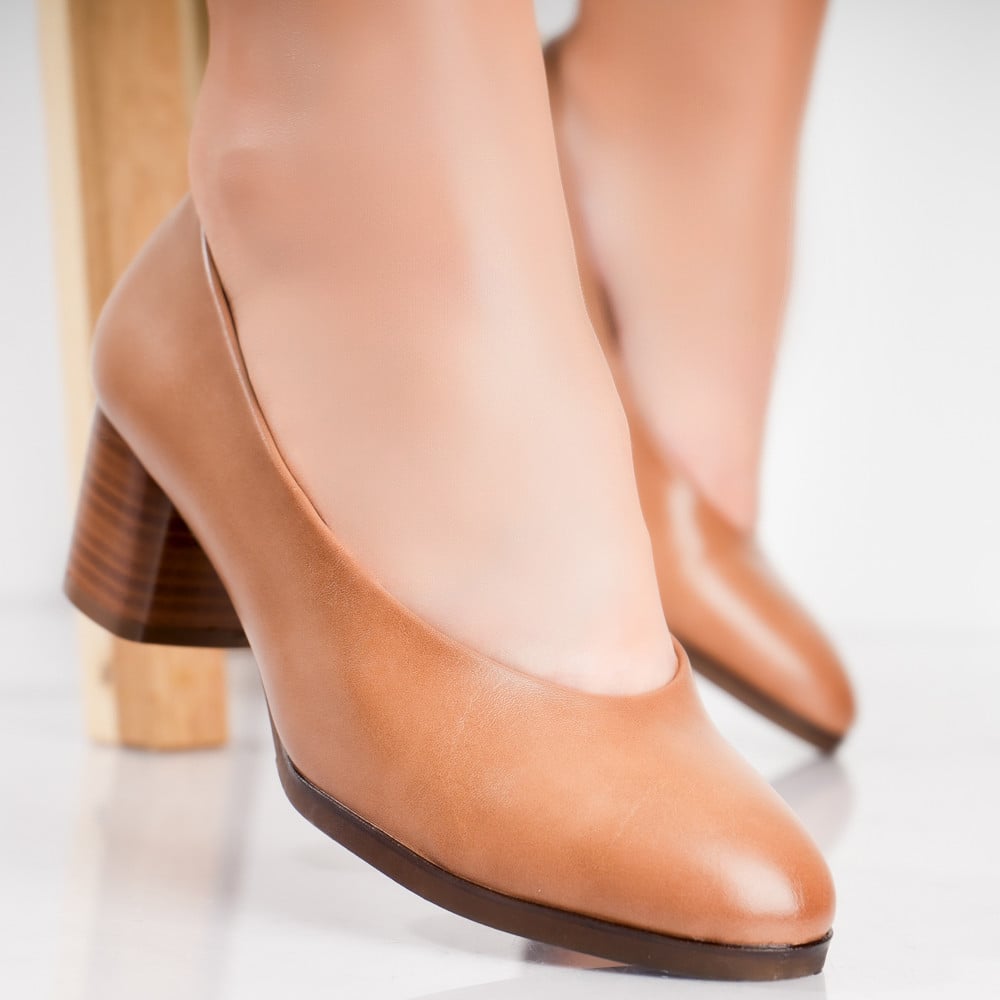 Pantofi dama cu toc Bej din Piele Ecologica Berla - poza 2