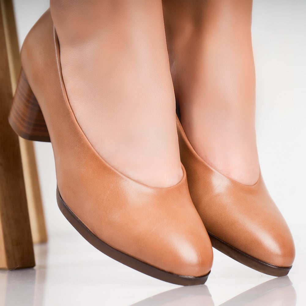 Pantofi dama cu toc Bej din Piele Ecologica Berla - poza 3