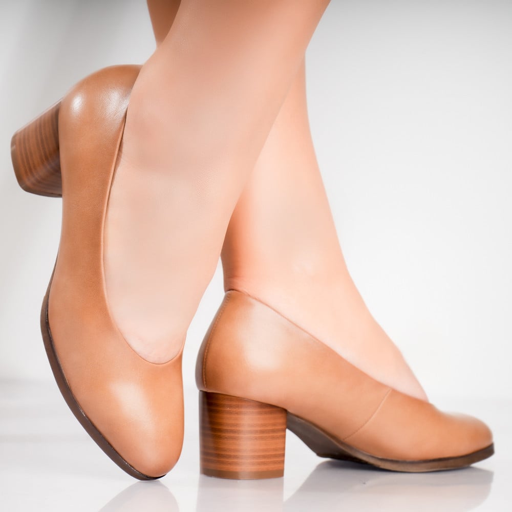 Pantofi dama cu toc Bej din Piele Ecologica Berla - poza 4