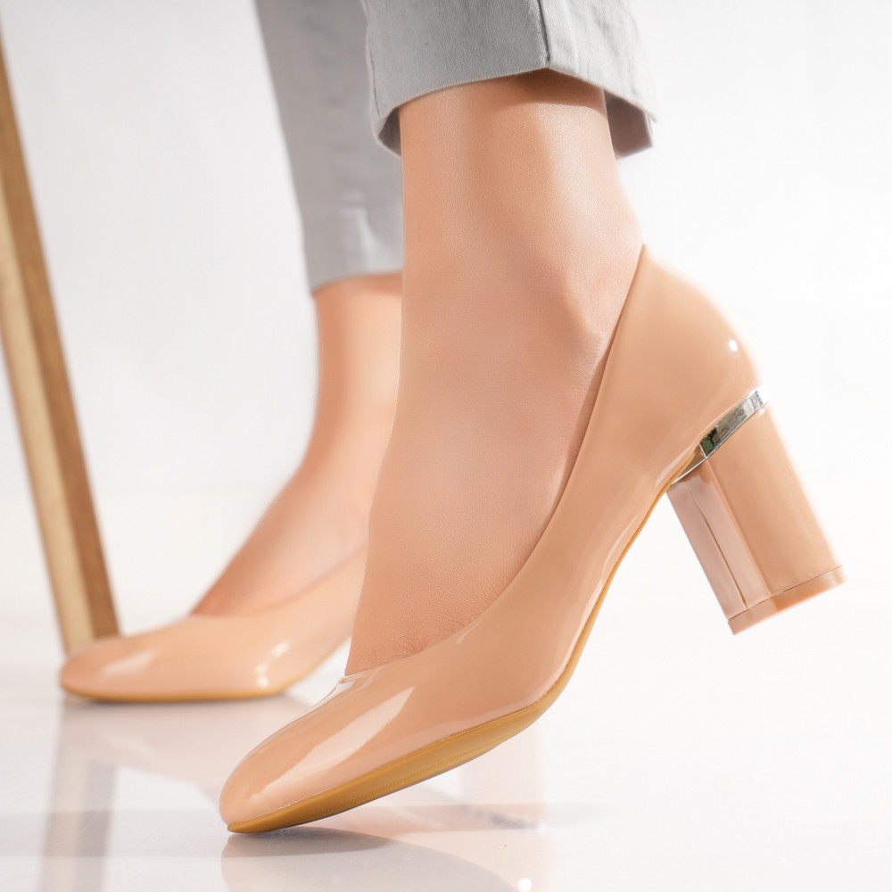 Pantofi dama cu toc Bej din Piele Ecologica Lacuita Belin - poza 1