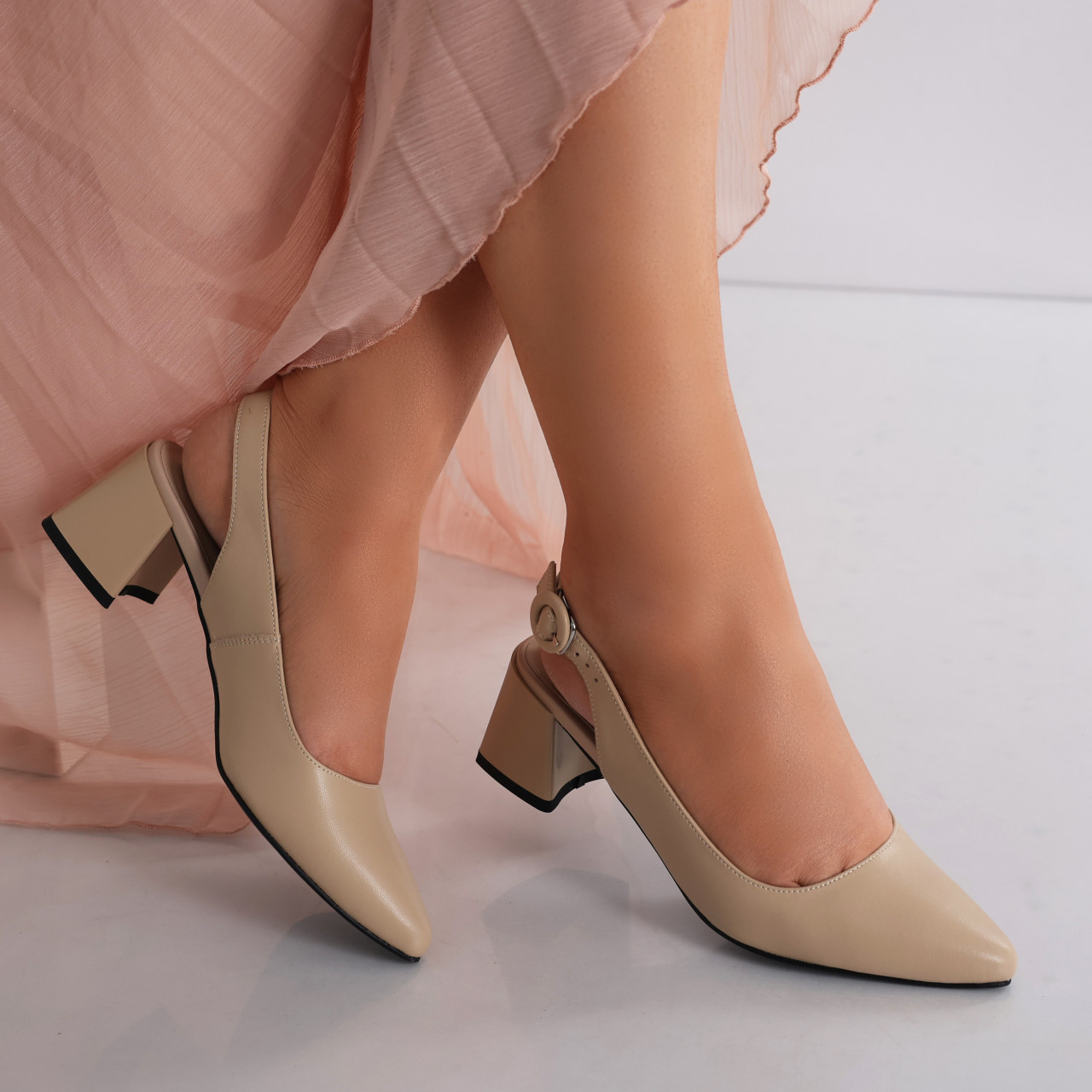 Pantofi dama cu toc Bej din Piele Naturala Lezena - poza 1