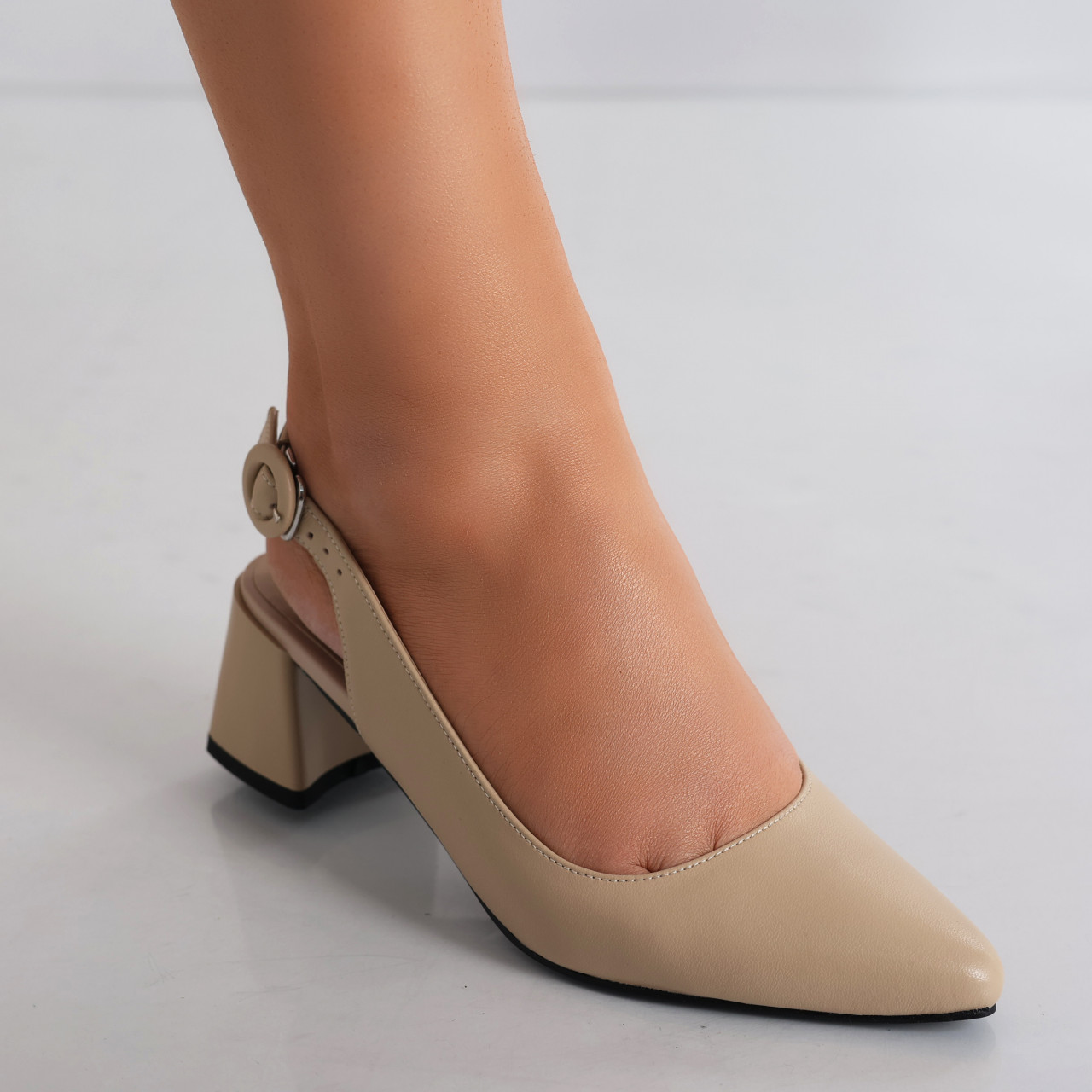 Pantofi dama cu toc Bej din Piele Naturala Lezena - poza 3