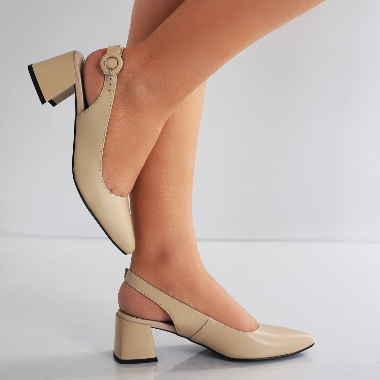 Pantofi dama cu toc Bej din Piele Naturala Lezena - poza 5
