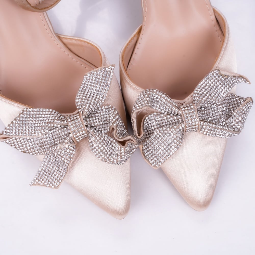 Pantofi dama cu toc Bej din Satin Enzo - poza 5