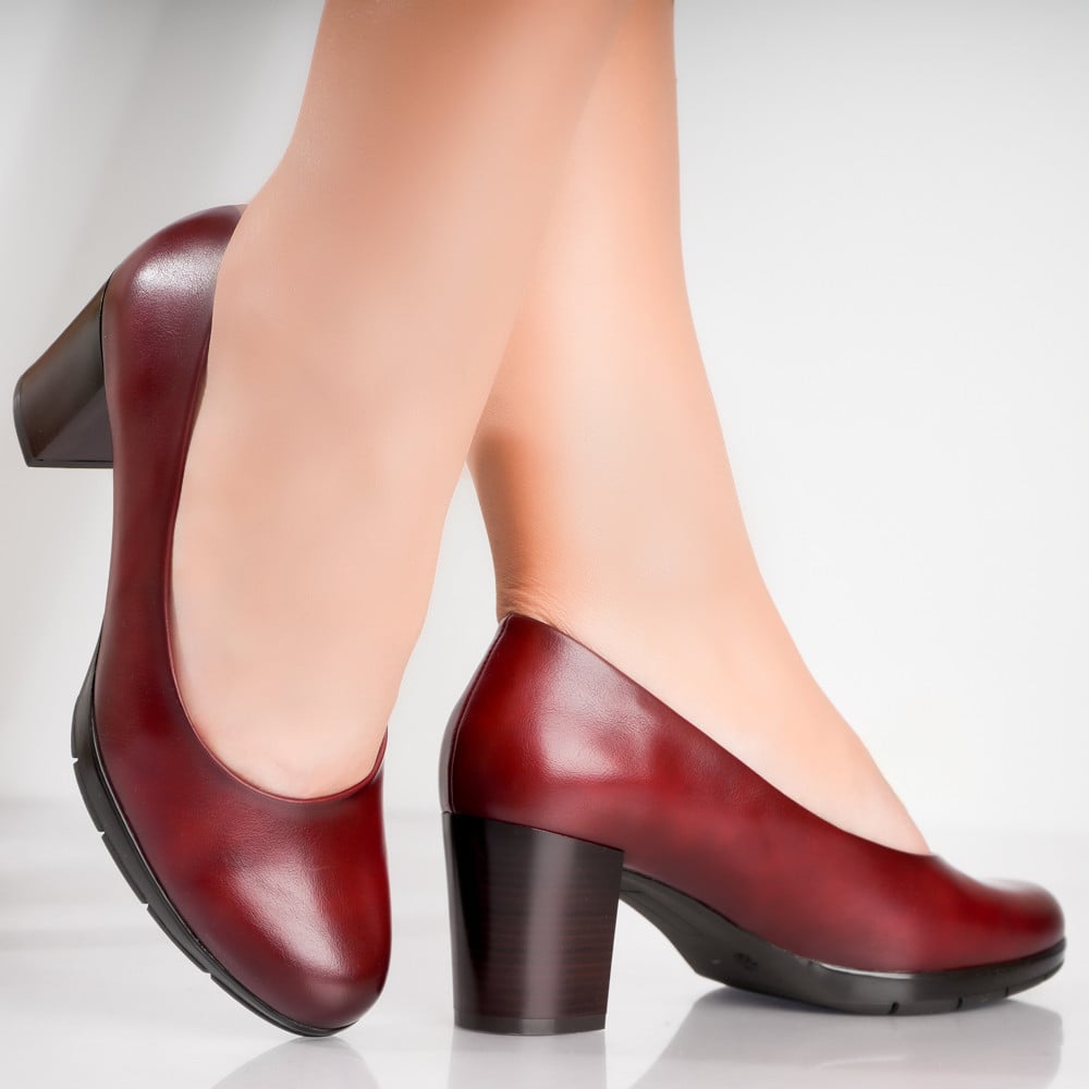 Pantofi dama cu toc Bordo din Piele Ecologica Lujain - poza 1