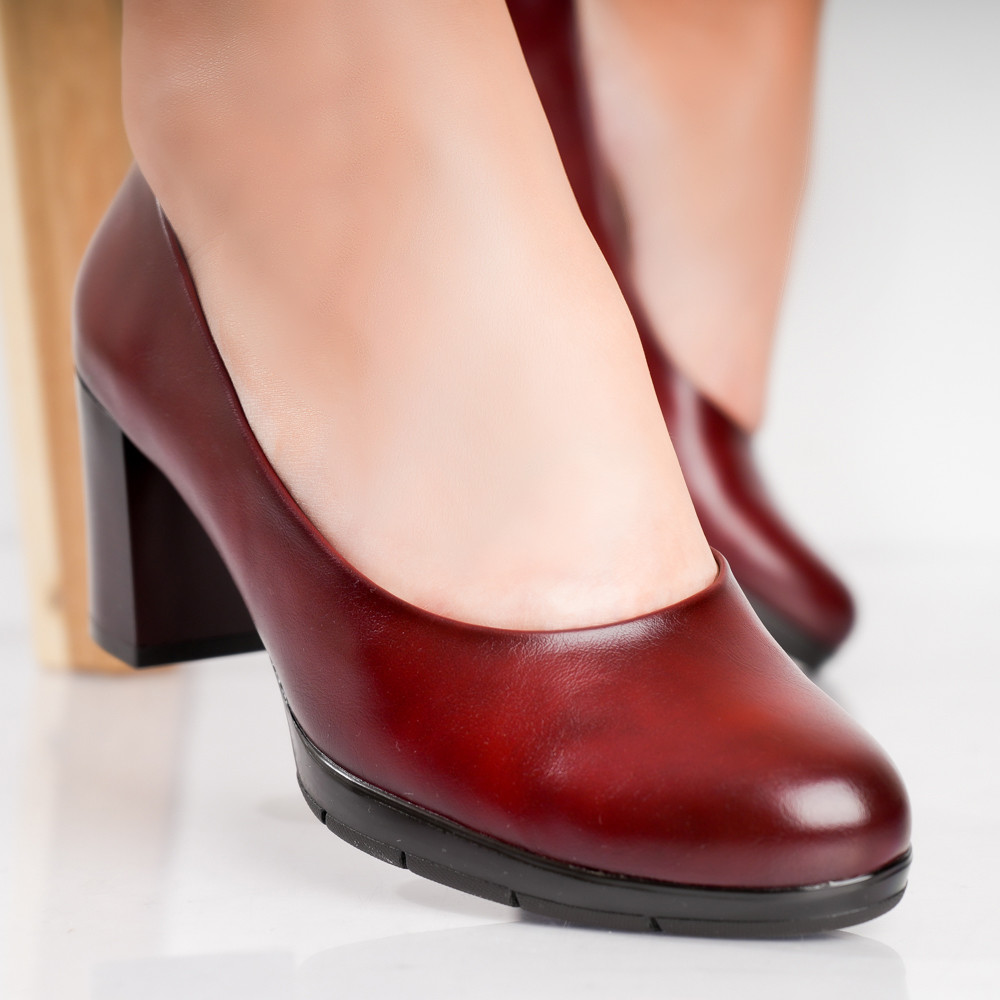 Pantofi dama cu toc Bordo din Piele Ecologica Lujain - poza 2