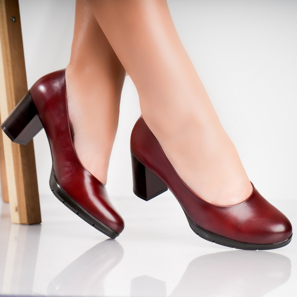 Pantofi dama cu toc Bordo din Piele Ecologica Lujain - poza 3