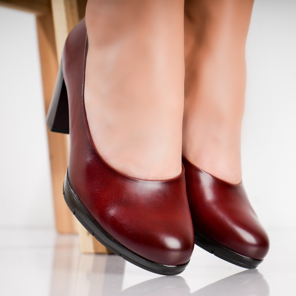 Pantofi dama cu toc Bordo din Piele Ecologica Lujain - poza 4