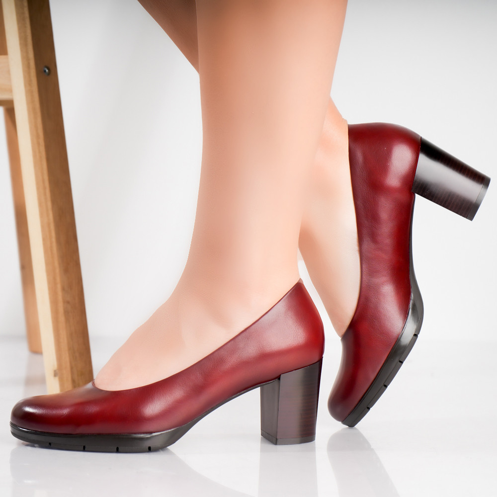 Pantofi dama cu toc Bordo din Piele Ecologica Lujain - poza 5