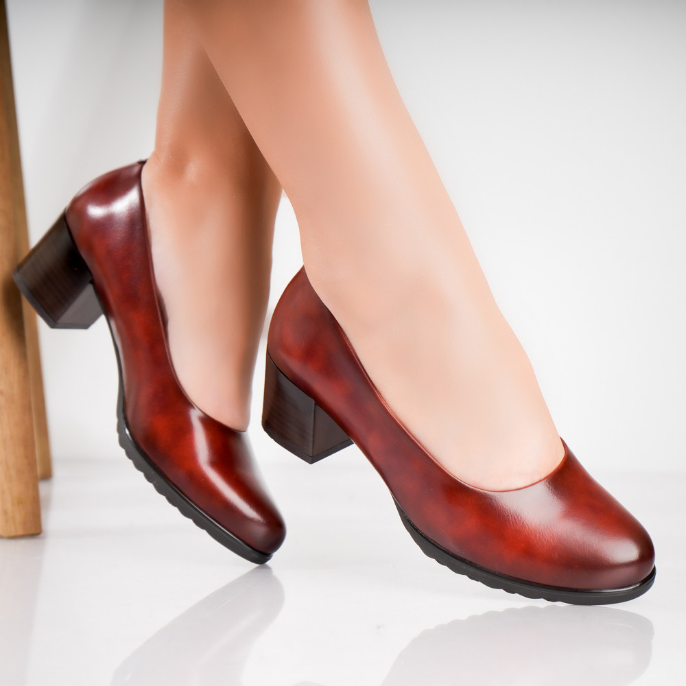 Pantofi dama cu toc Bordo din Piele Ecologica Selya - poza 1