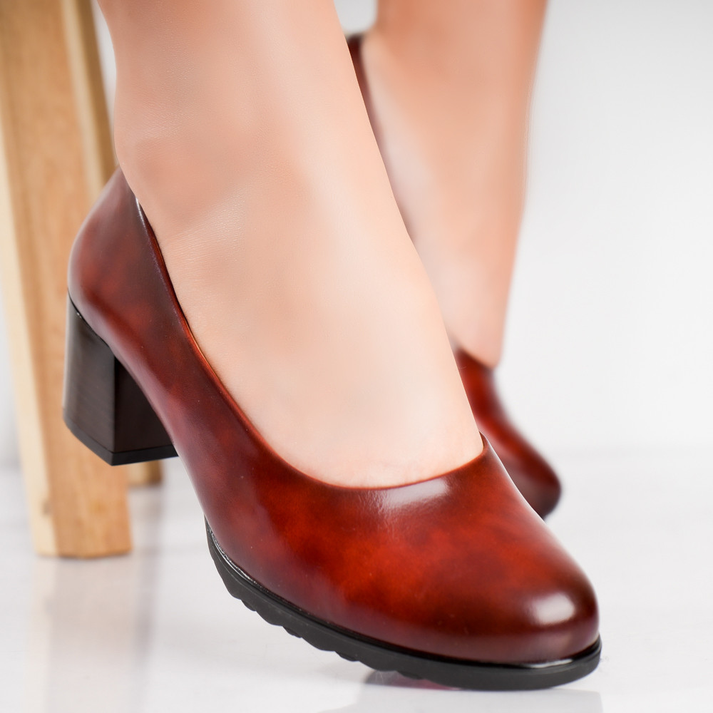 Pantofi dama cu toc Bordo din Piele Ecologica Selya - poza 2