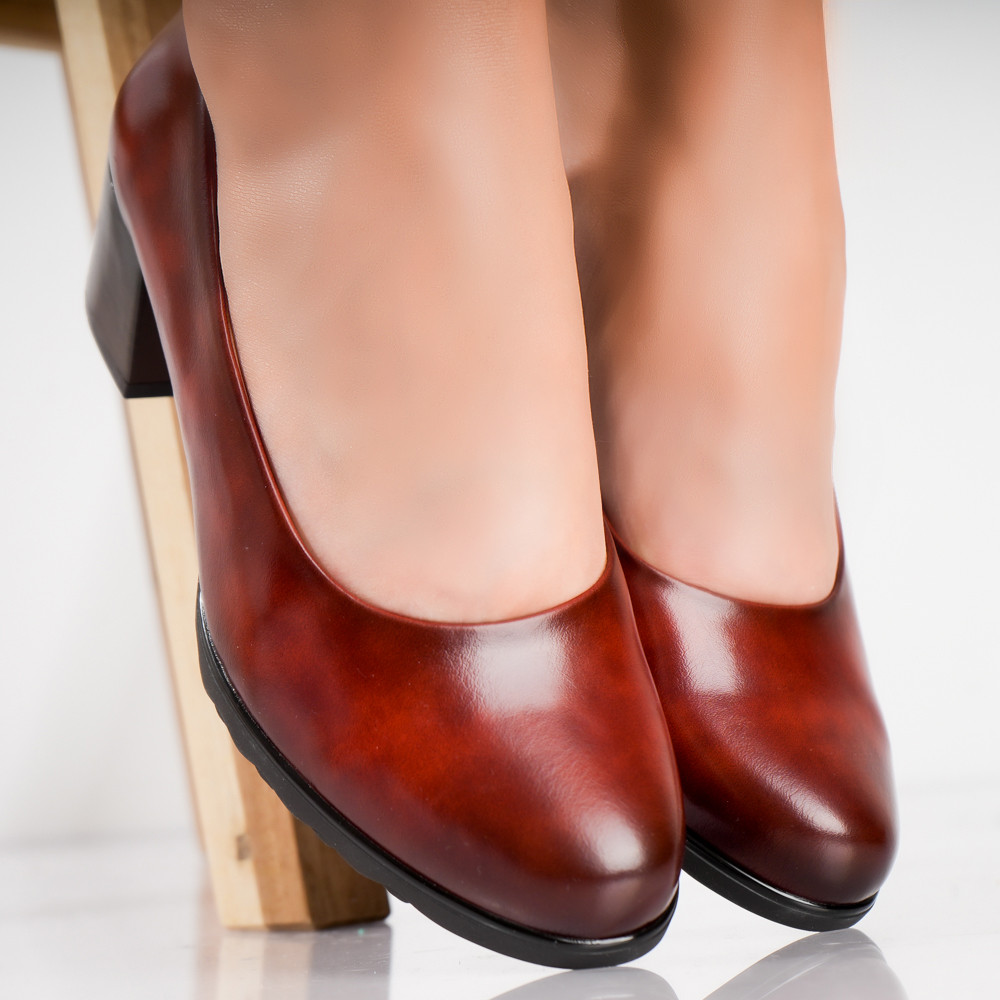Pantofi dama cu toc Bordo din Piele Ecologica Selya - poza 3