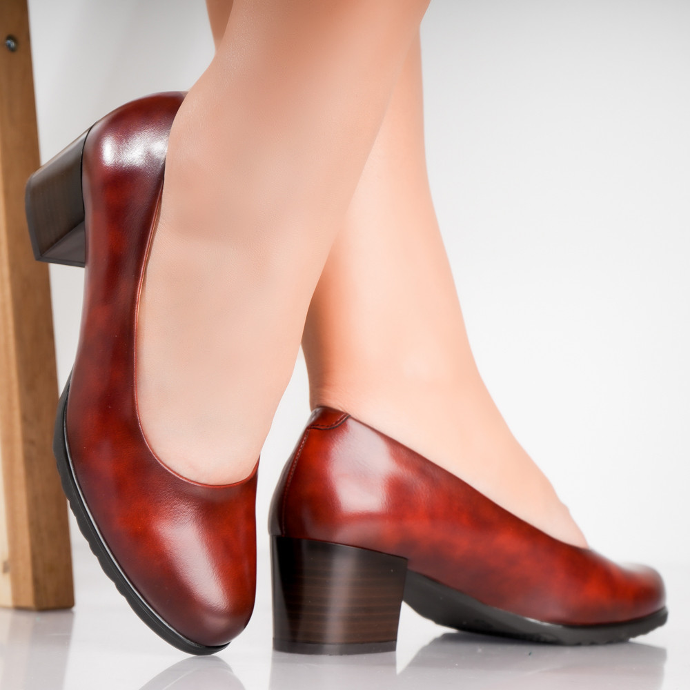 Pantofi dama cu toc Bordo din Piele Ecologica Selya - poza 4