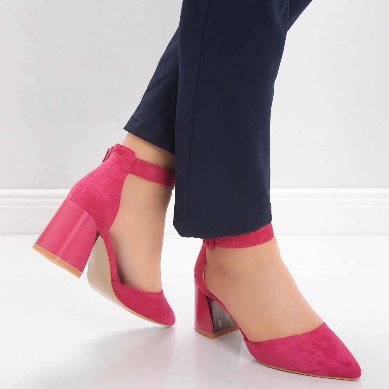Pantofi dama cu toc Fucsia din Piele Ecologica Intoarsa Ananda - poza 5