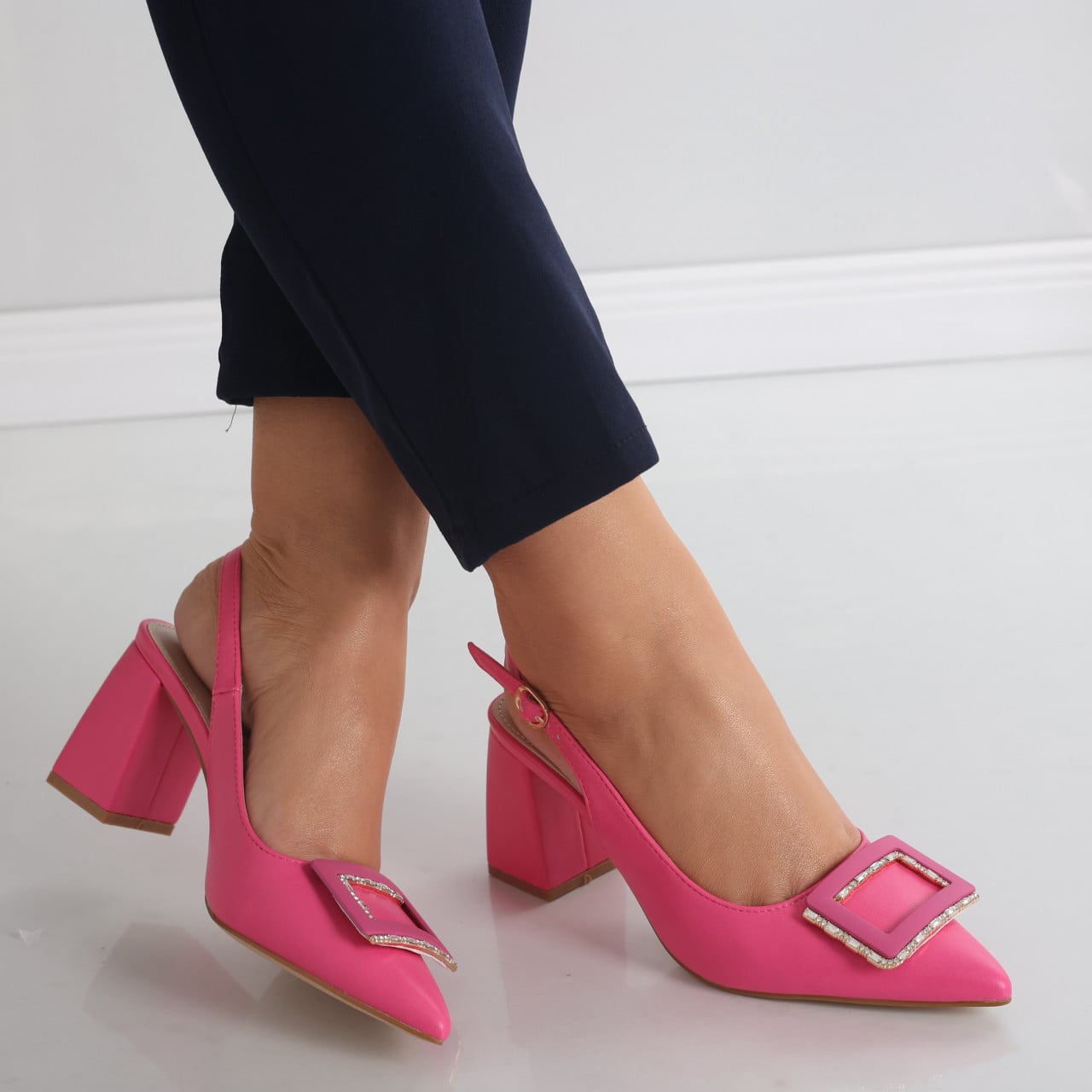 Pantofi dama cu toc Fucsia din Piele Ecologica Naja - poza 1