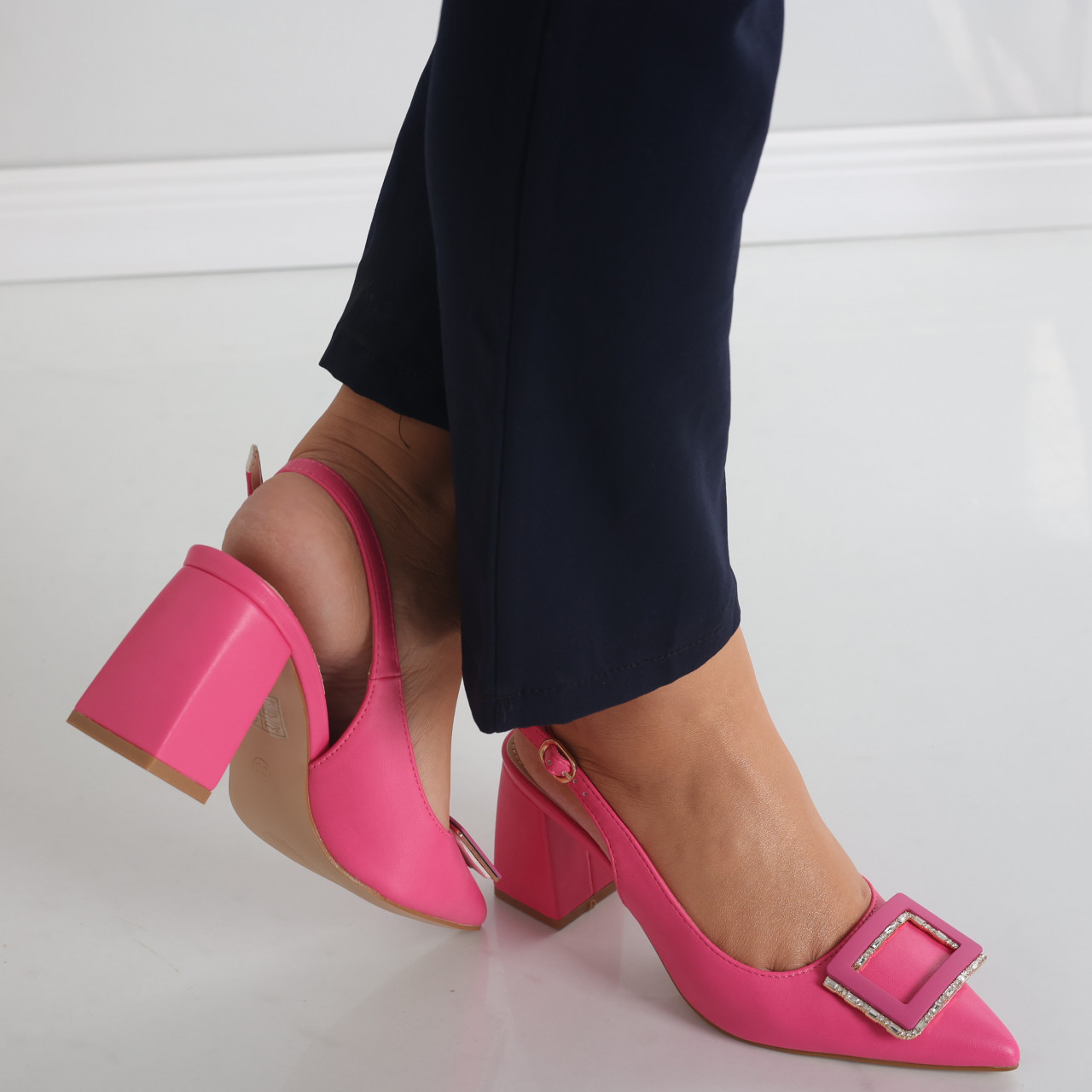 Pantofi dama cu toc Fucsia din Piele Ecologica Naja - poza 4