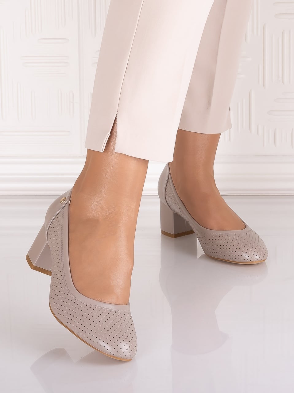 Pantofi dama cu toc Kaki din Piele Ecologica Comnosa - poza 5
