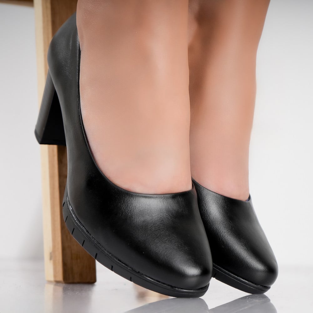 Pantofi dama cu toc Negri din Piele Ecologica Arenza - poza 3