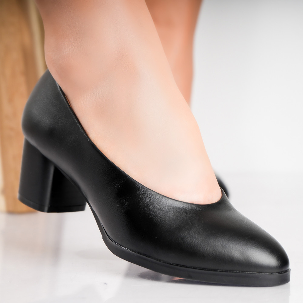 Pantofi dama cu toc Negri din Piele Ecologica Berla - poza 2
