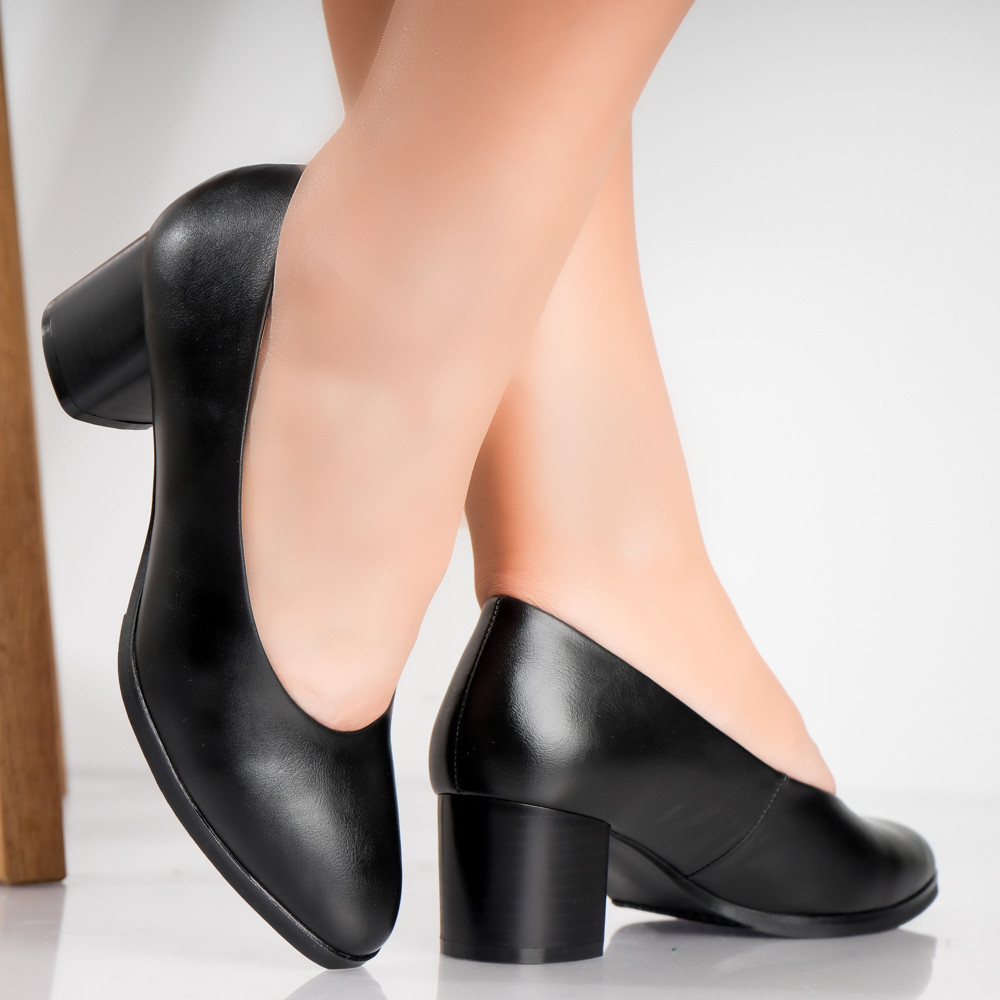 Pantofi dama cu toc Negri din Piele Ecologica Berla - poza 4