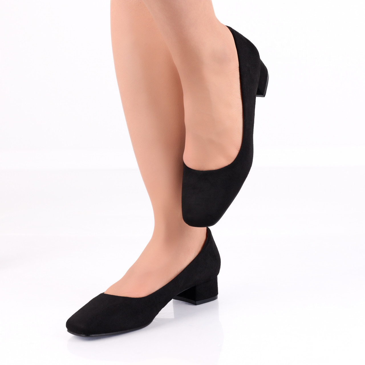 Pantofi dama cu toc Negri din Piele Ecologica Intoarsa Delmi - poza 5
