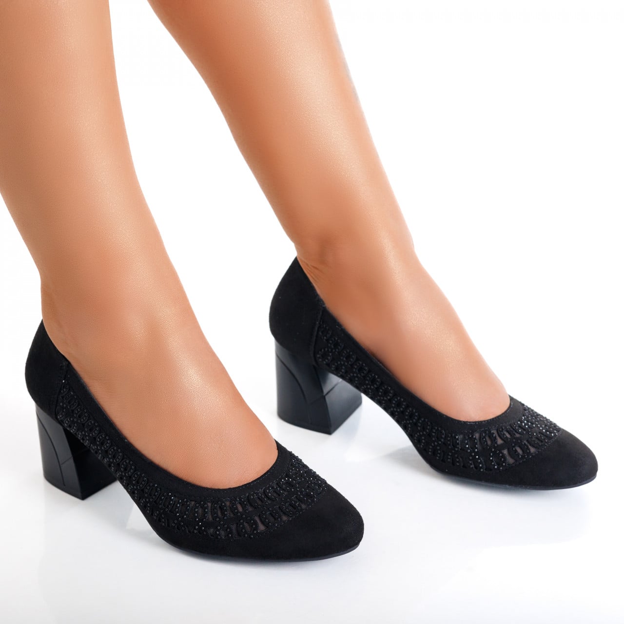 Pantofi dama cu toc Negri din Piele Ecologica Intoarsa Digna - poza 2